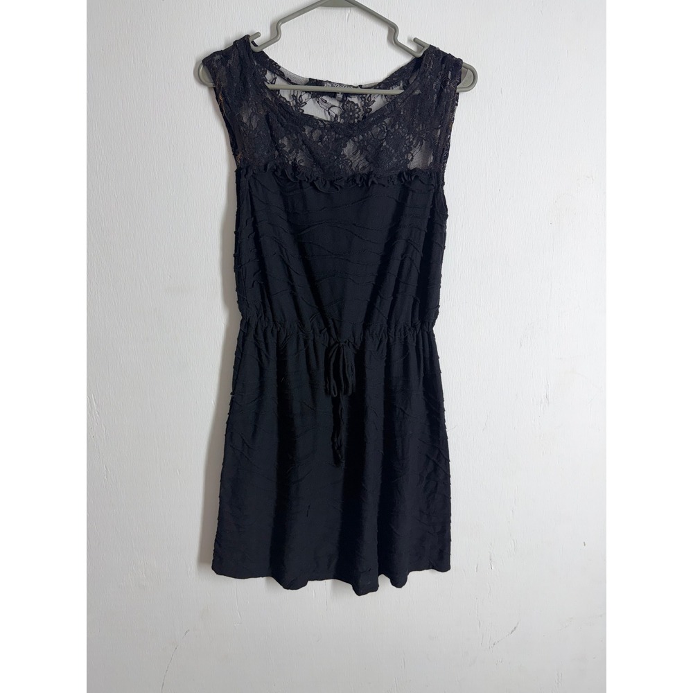BeBop Black Lace Yoke Mini Dress Sleeveless Elastic Waist Textured Small